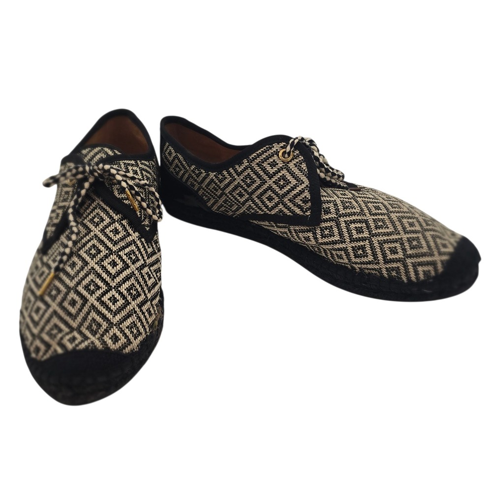 Kannaβ Made in Spain Women's 11 Woven Espadrille Sneakers Black Tan Boho Luxe